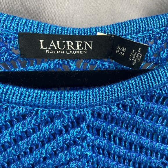 Lauren Ralph Lauren Black Label Oversized Mesh Sweater Bright Blue - Picture 3 of 8